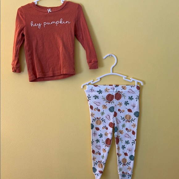 Chickpea Other - Orange and White Pajama Set with Hey Pumpkin Design